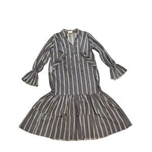 Perry walker collective long sleeve midi maxi dress medium large blue cottage